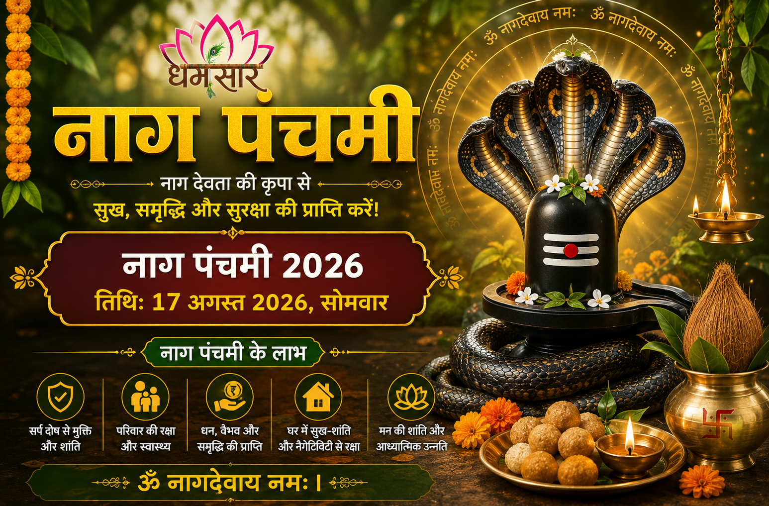 नाग पंचमी 2026: पूजा विधि, शुभ मुहूर्त, कथा, महत्व, मंत्र, पूजा सामग्री और उपाय